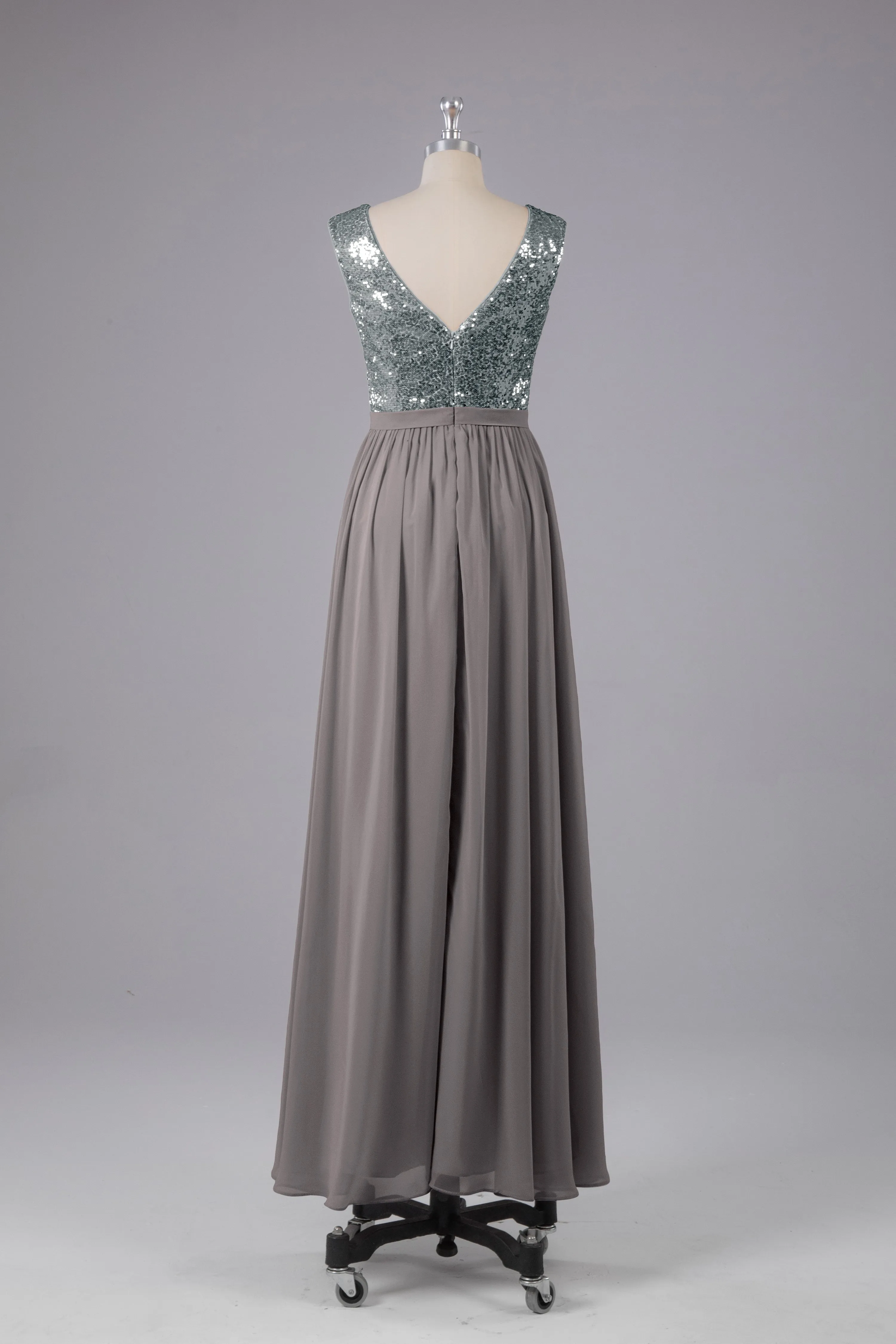 Sequins Scoop Floor Length Bridesmaid Dress