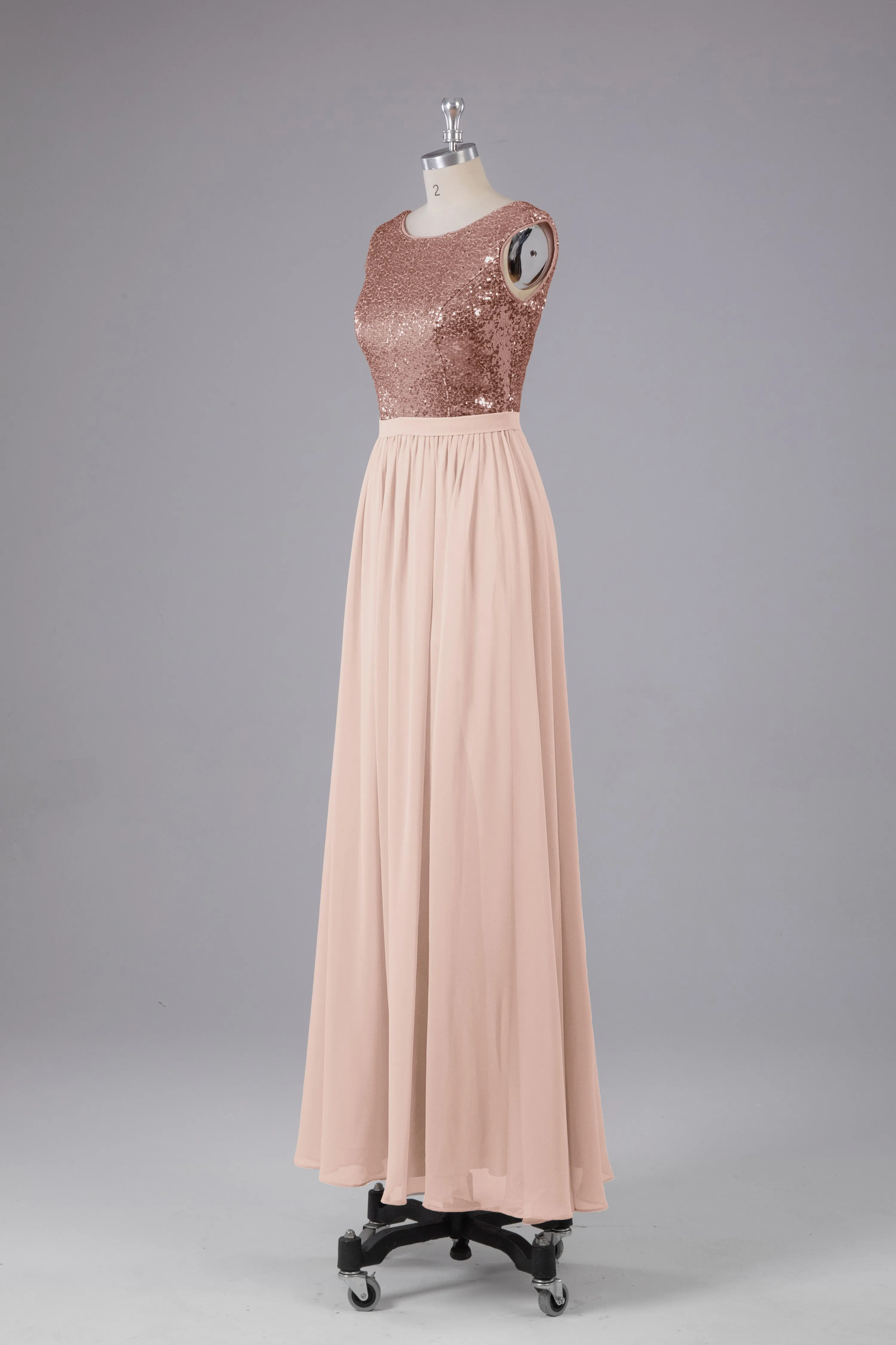Sequins Scoop Floor Length Bridesmaid Dress