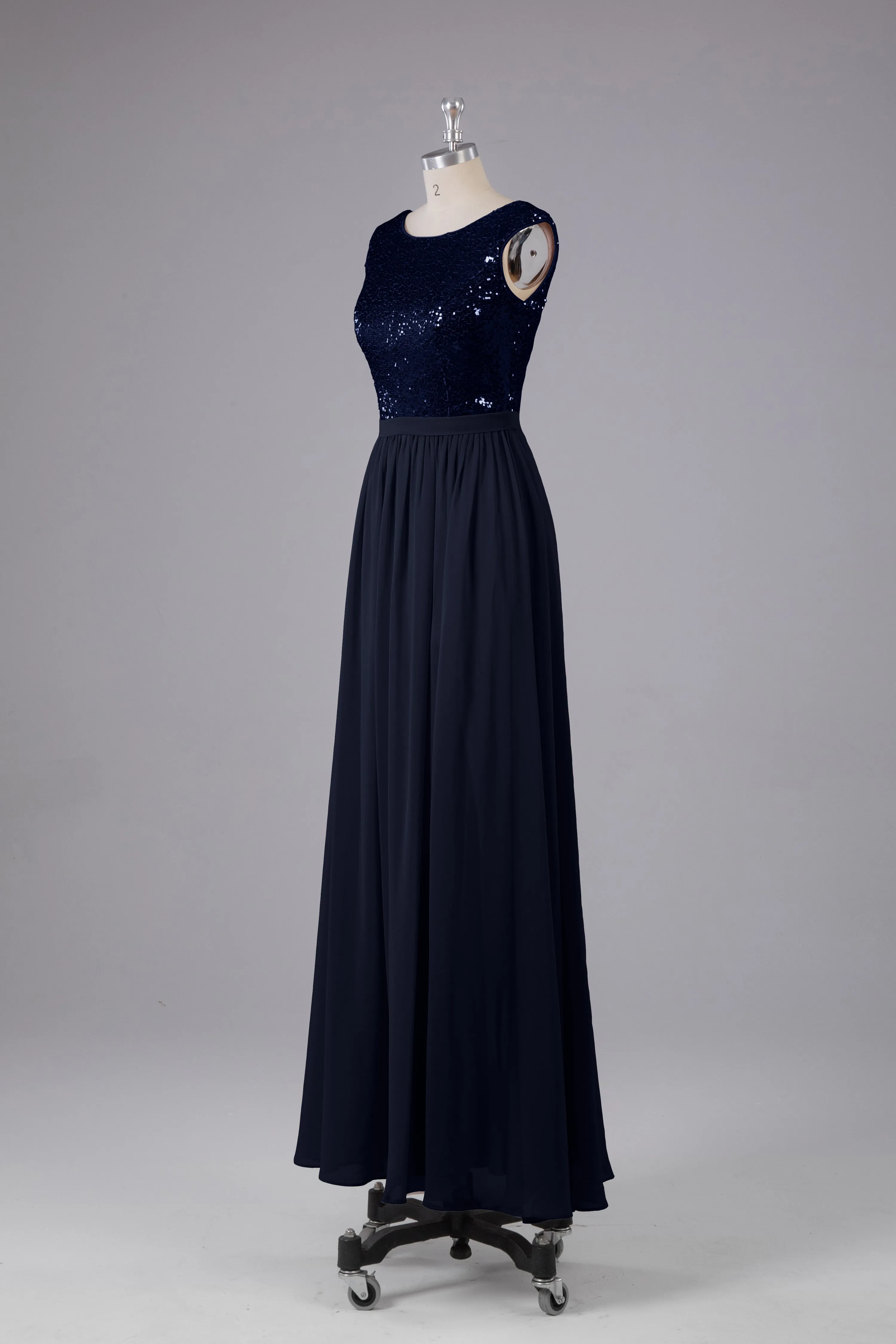 Sequins Scoop Floor Length Bridesmaid Dress