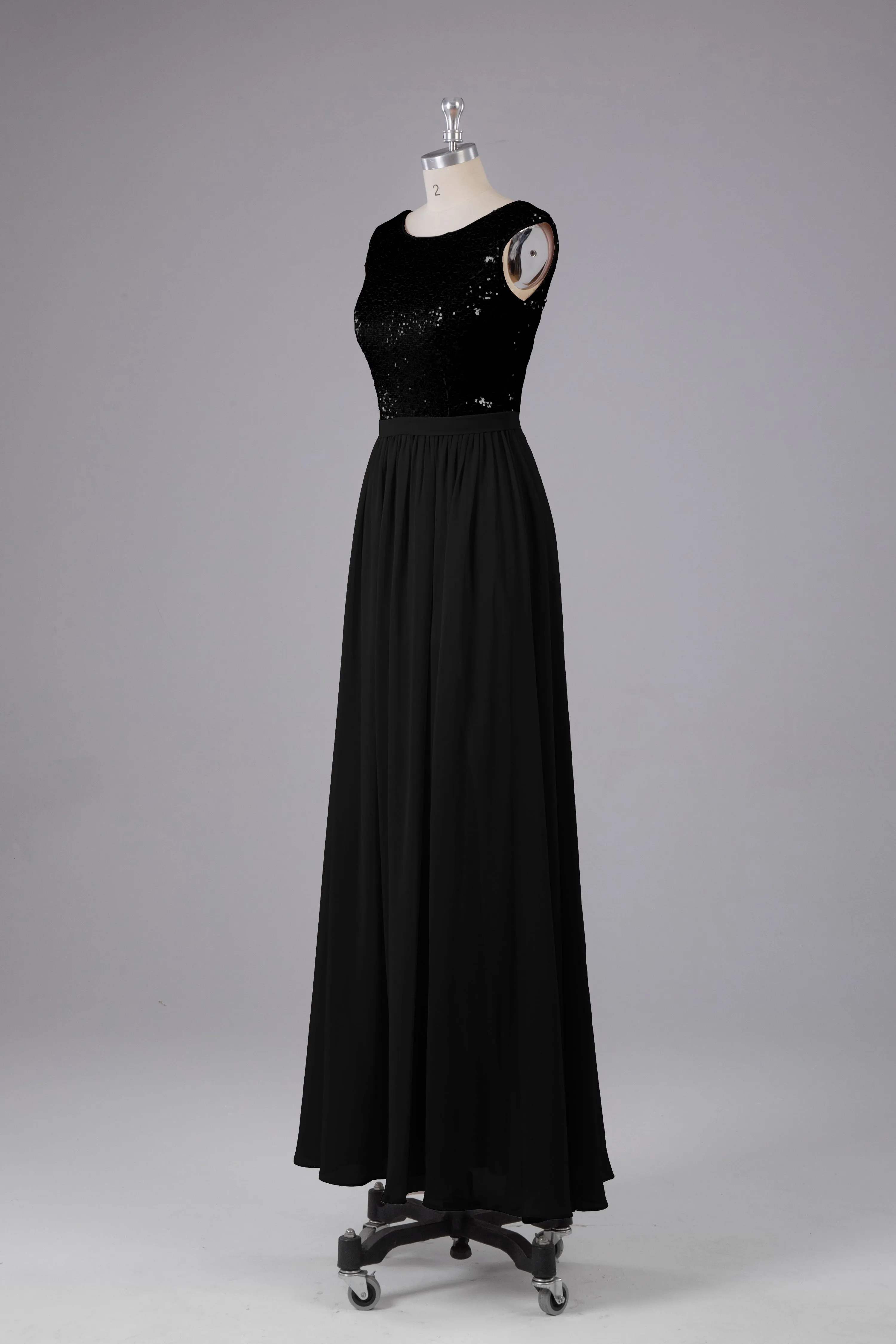 Sequins Scoop Floor Length Bridesmaid Dress