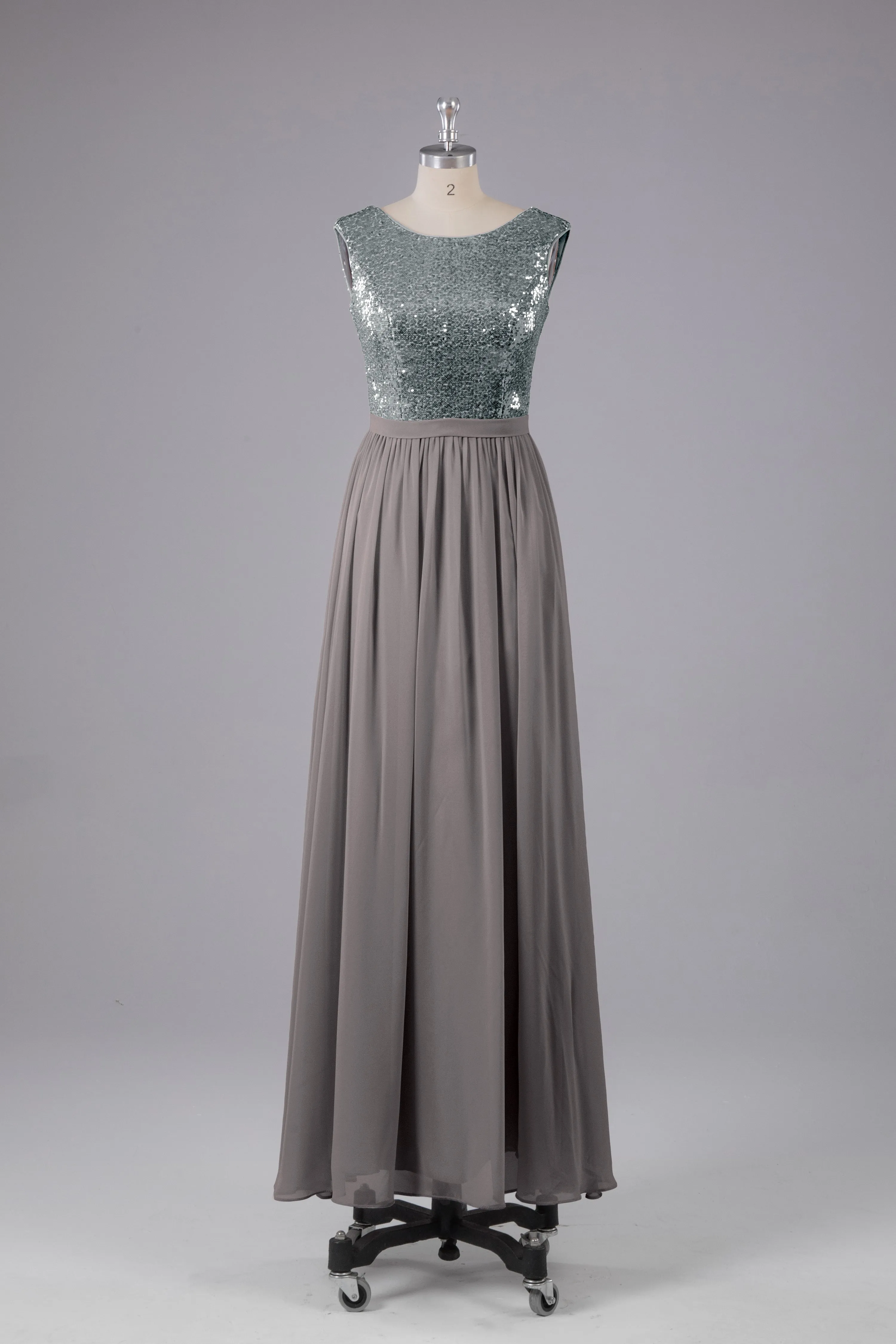 Sequins Scoop Floor Length Bridesmaid Dress