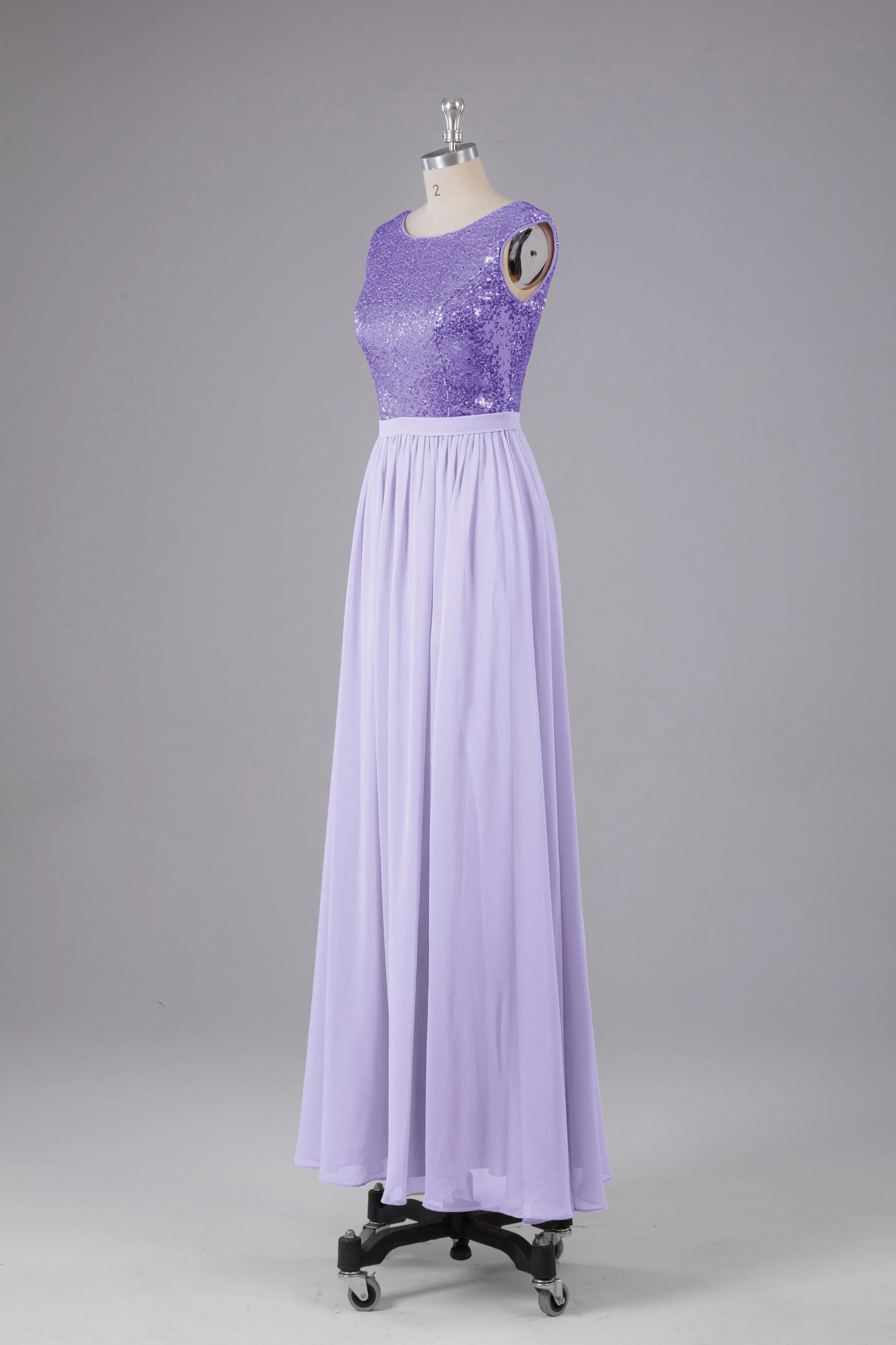 Sequins Scoop Floor Length Bridesmaid Dress
