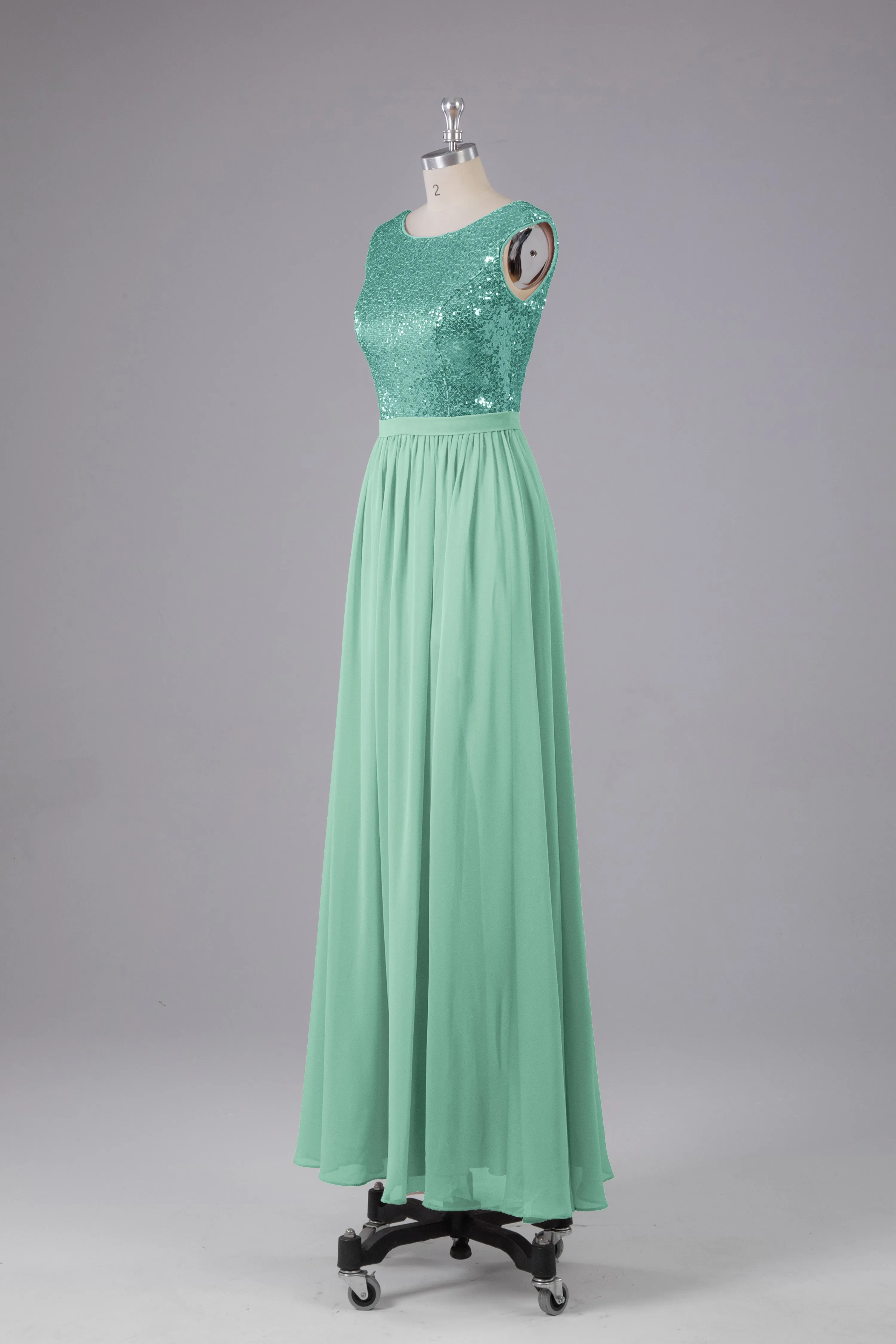 Sequins Scoop Floor Length Bridesmaid Dress