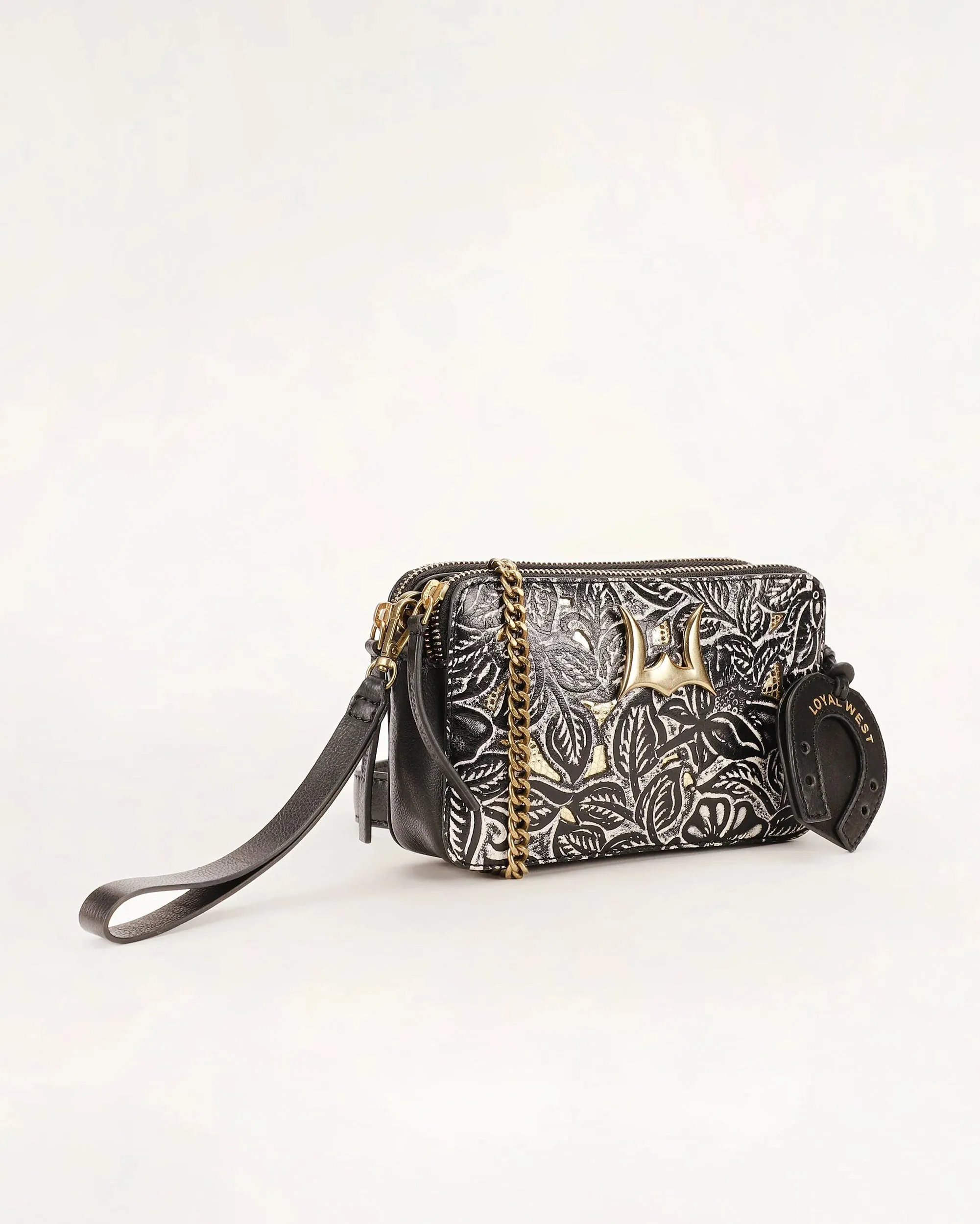 Shell Mini Purse - Black Floral Leather