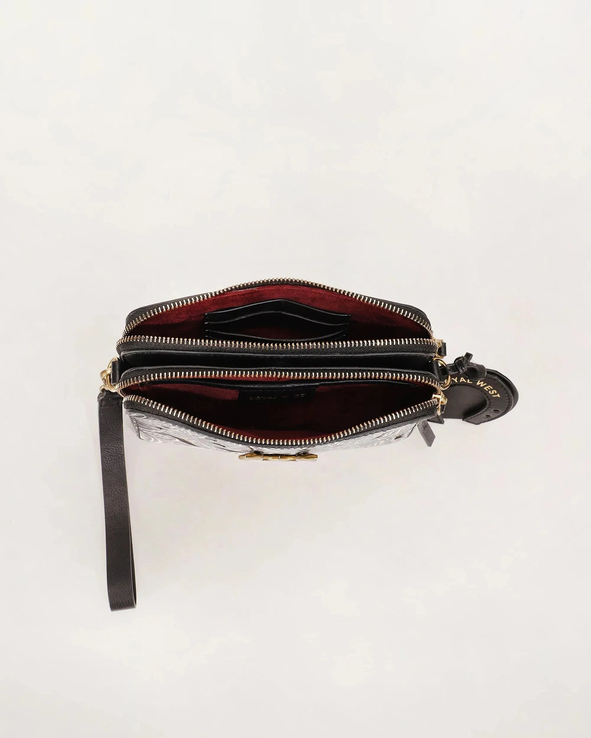 Shell Mini Purse - Black Floral Leather