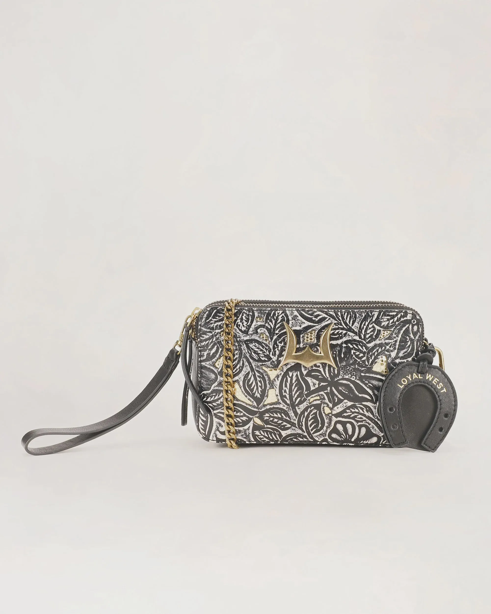 Shell Mini Purse - Black Floral Leather