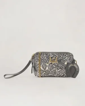 Shell Mini Purse - Black Floral Leather