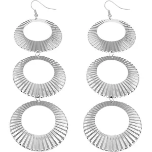 Silver Crinkle Triple Hoop Dangle Earrings