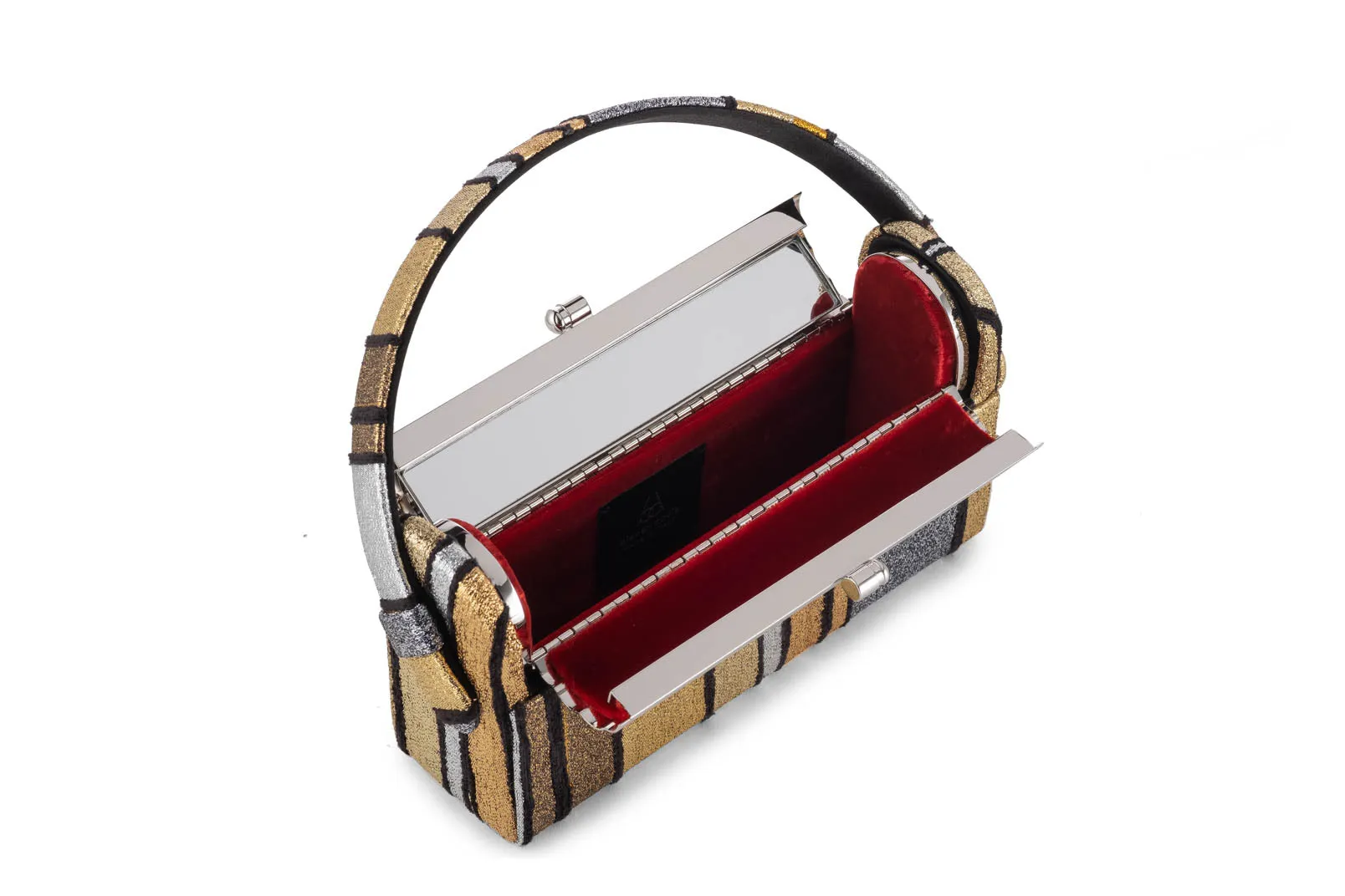 Silver Tubular Régine Minaudière with Halcyon Gold Multi Stripe Metallic Lurex Chenille Case