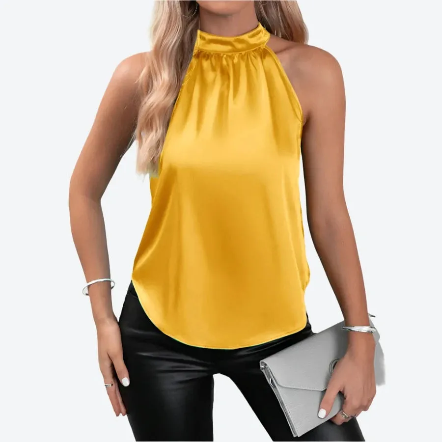 Sleek Halter Neck Satin Blouses