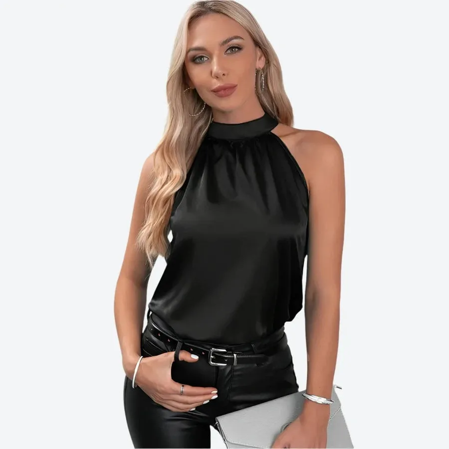 Sleek Halter Neck Satin Blouses