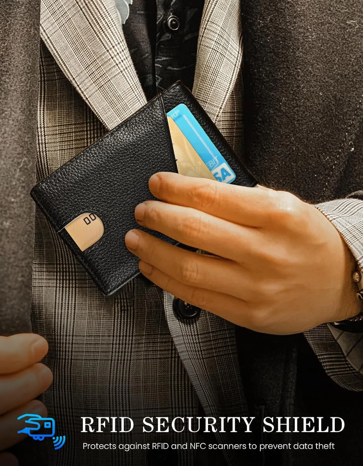 Slim Bifold Wallet for Men with Money Clip, RFID Blocking Genuine Leather Front Pocket Wallet