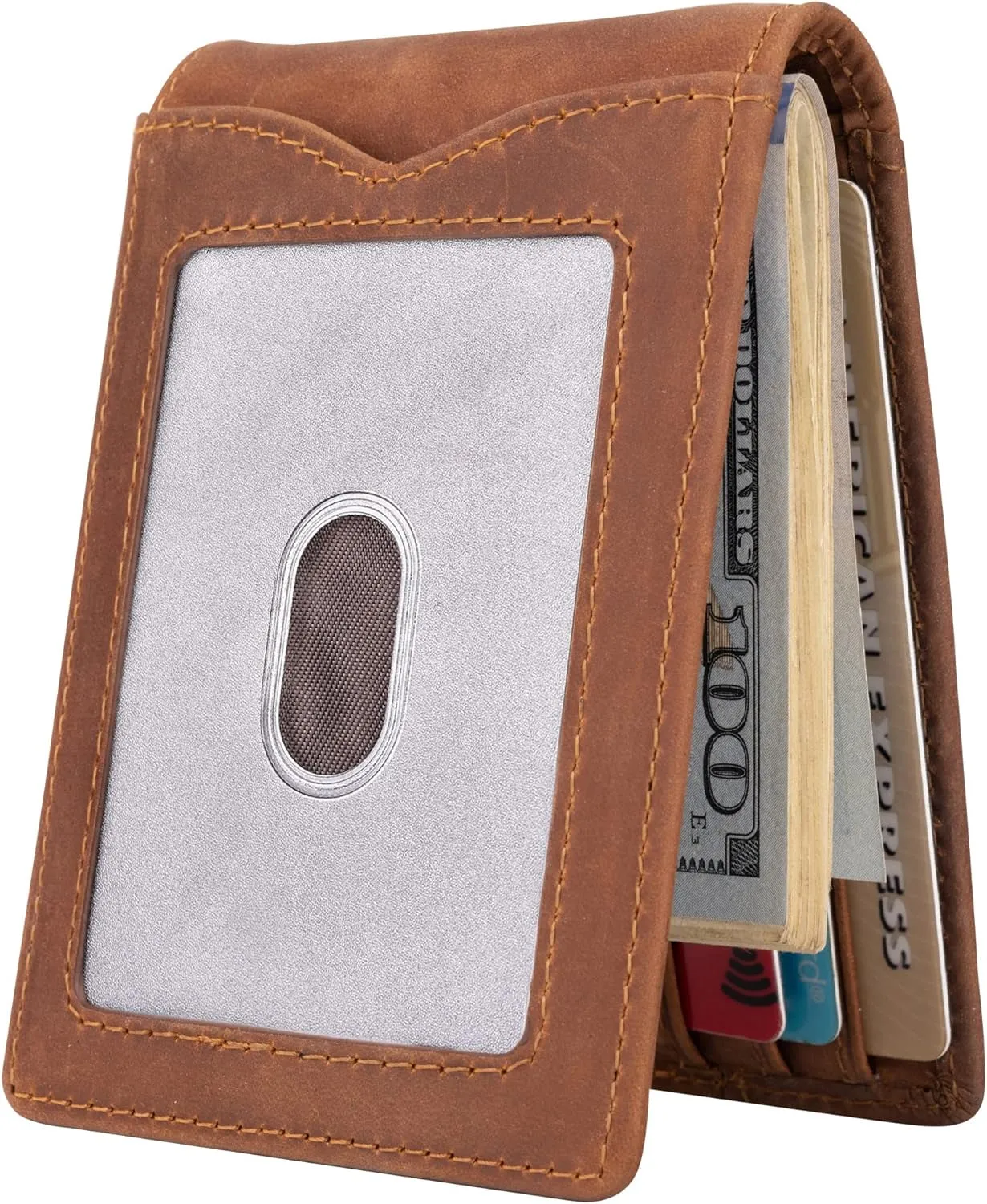 Slim Bifold Wallet for Men with Money Clip RFID Blocking  Genuine Leather Front Pocket Wallet