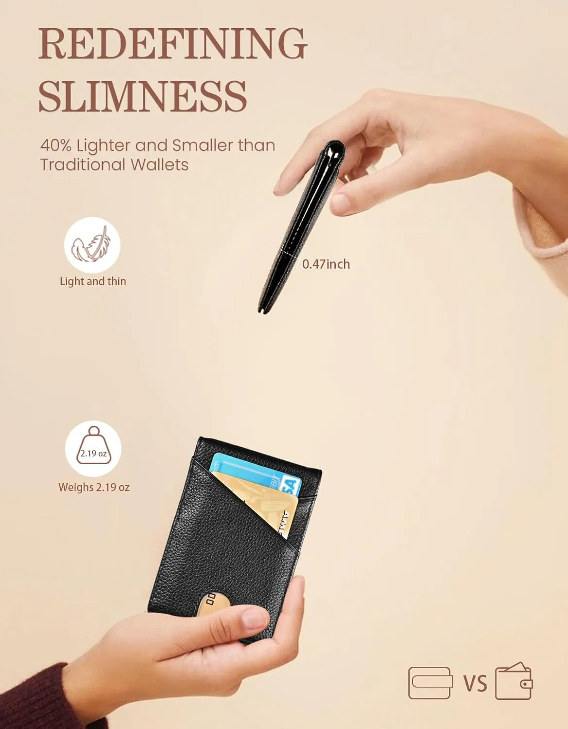 Slim Bifold Wallet for Men with Money Clip, RFID Blocking Genuine Leather Front Pocket Wallet
