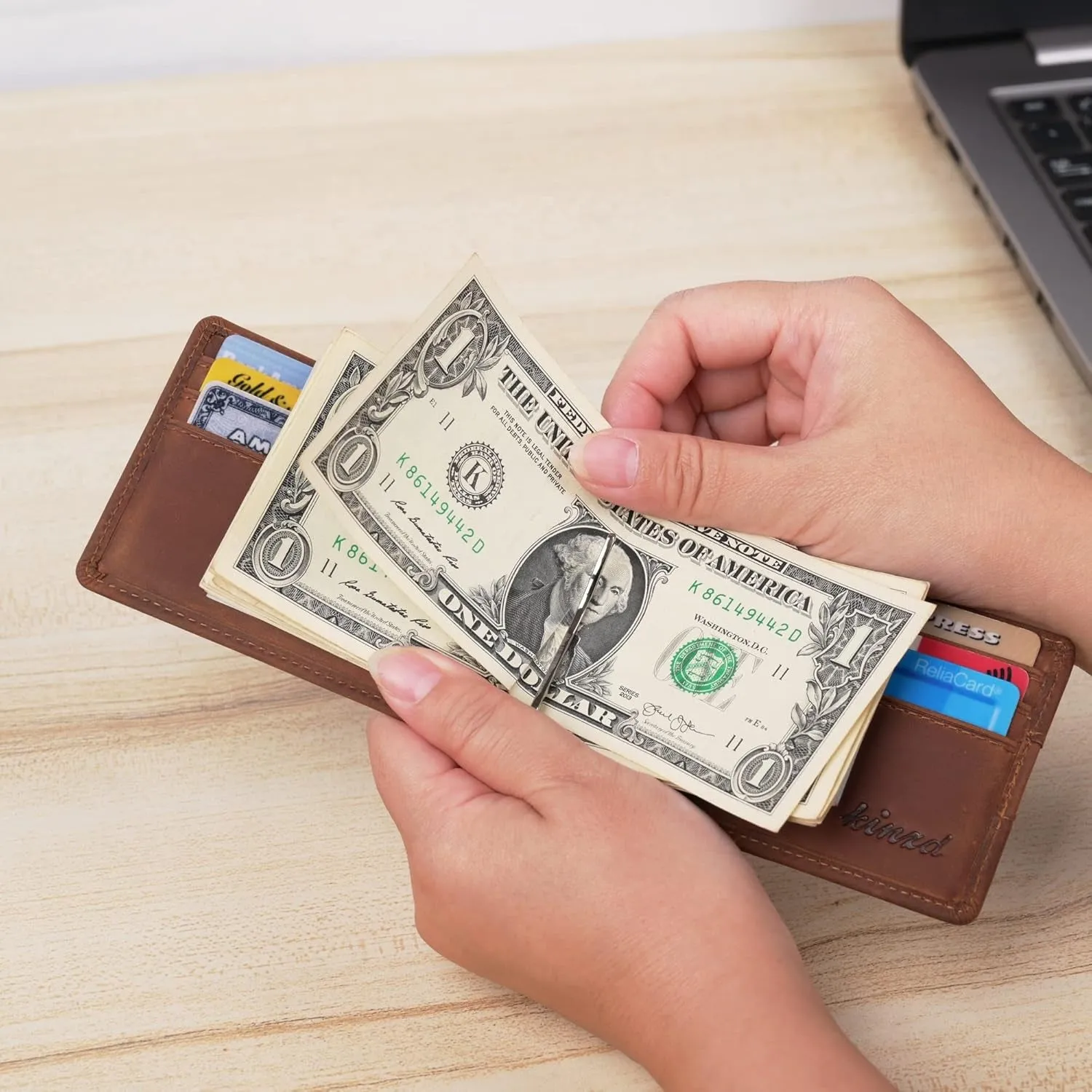 Slim Bifold Wallet for Men with Money Clip RFID Blocking  Genuine Leather Front Pocket Wallet