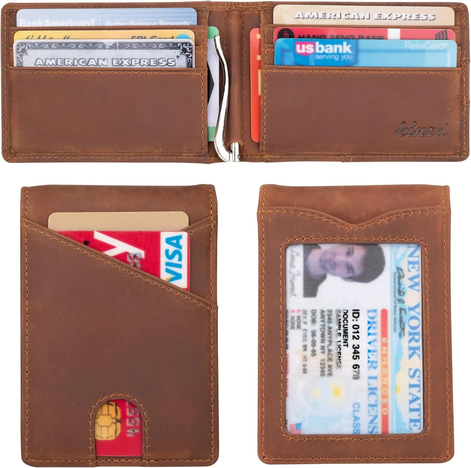 Slim Bifold Wallet for Men with Money Clip RFID Blocking  Genuine Leather Front Pocket Wallet