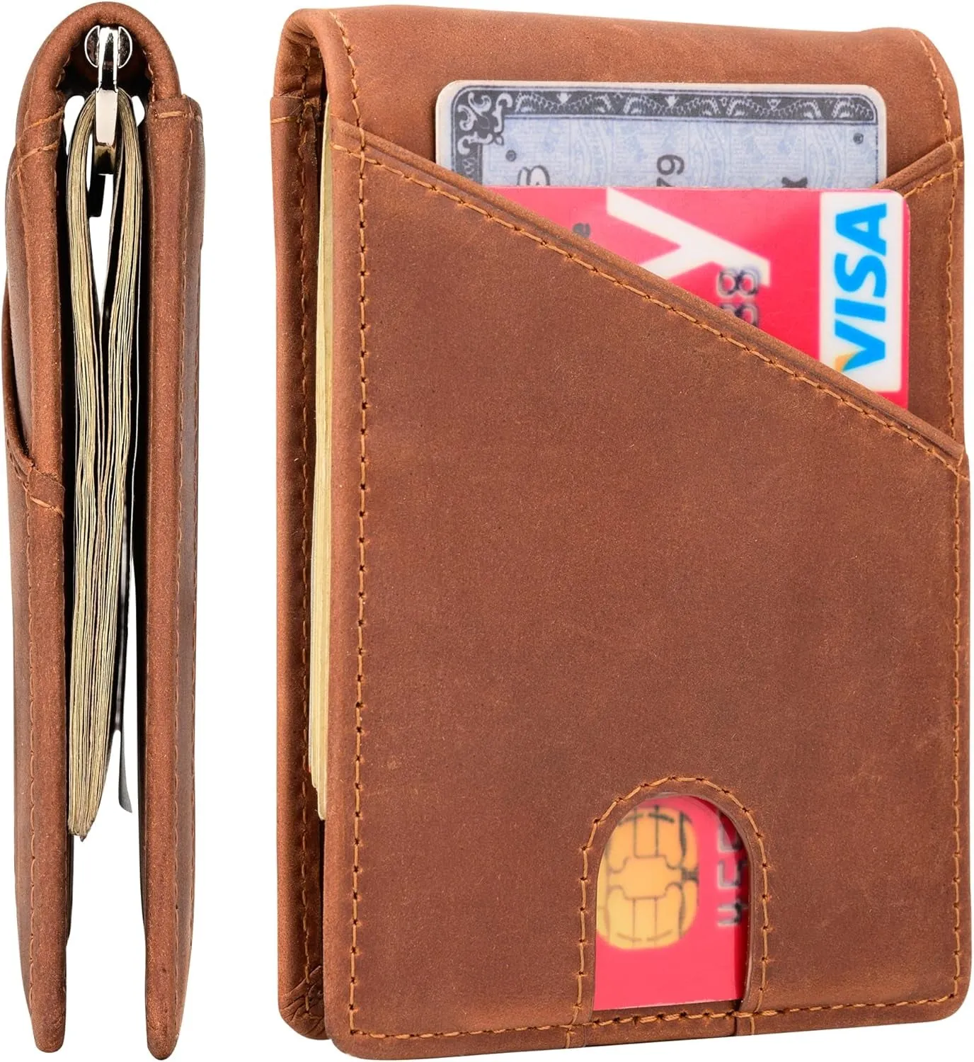 Slim Bifold Wallet for Men with Money Clip RFID Blocking  Genuine Leather Front Pocket Wallet