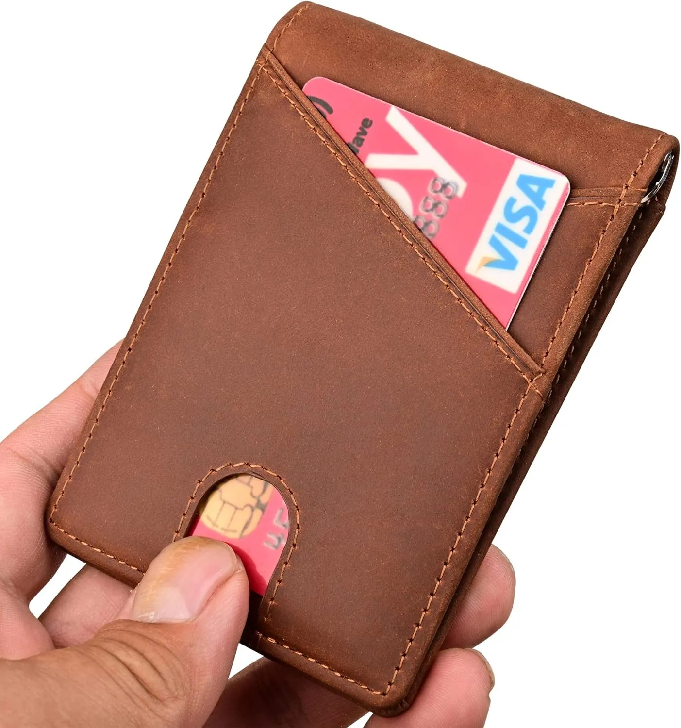 Slim Bifold Wallet for Men with Money Clip RFID Blocking  Genuine Leather Front Pocket Wallet