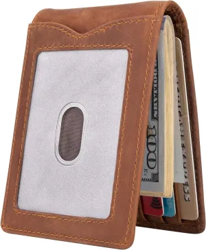 Slim Bifold Wallet for Men with Money Clip RFID Blocking  Genuine Leather Front Pocket Wallet