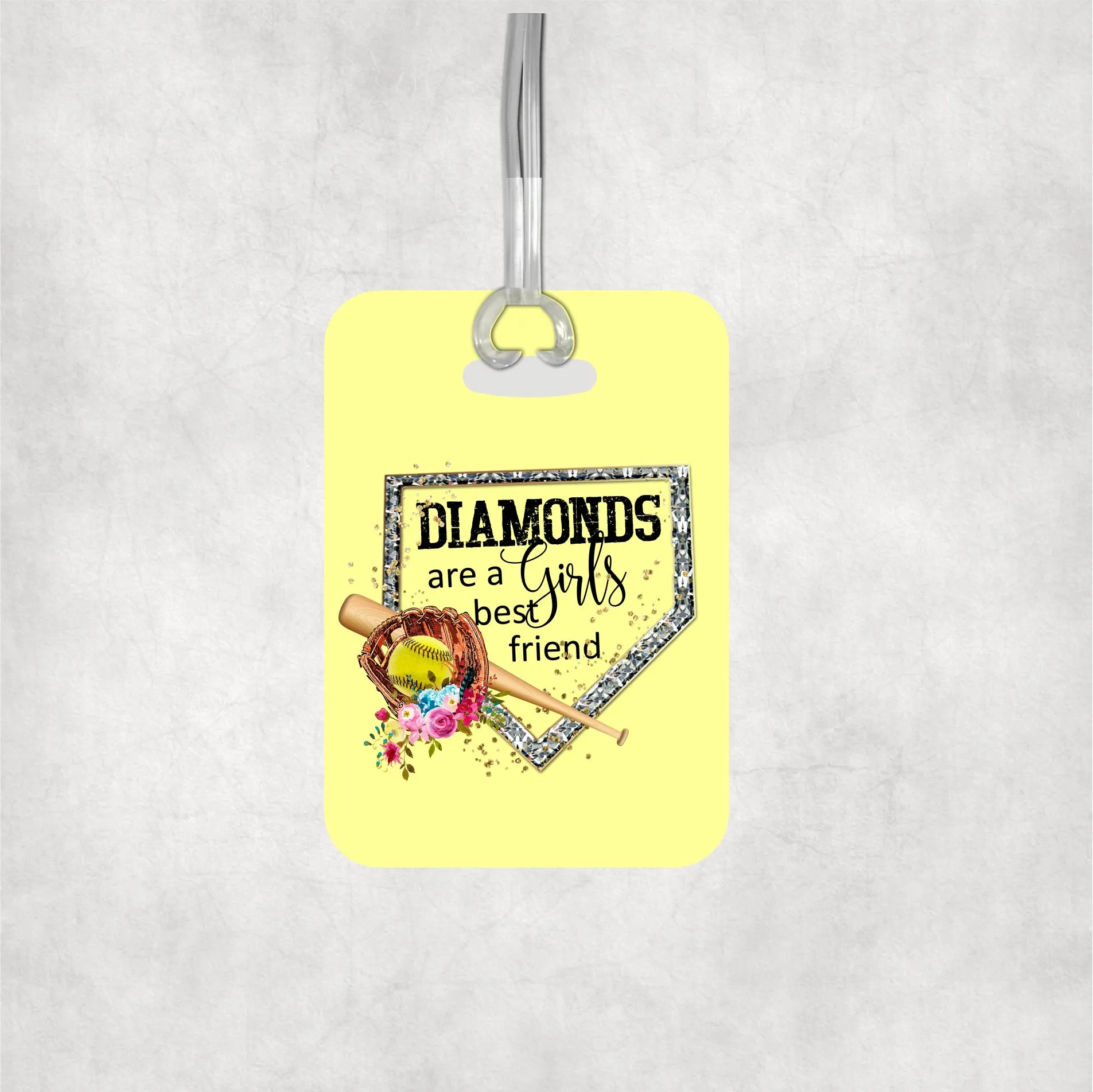 Softball Bag Tag for Girls - Diamonds are a Girls Best Friend