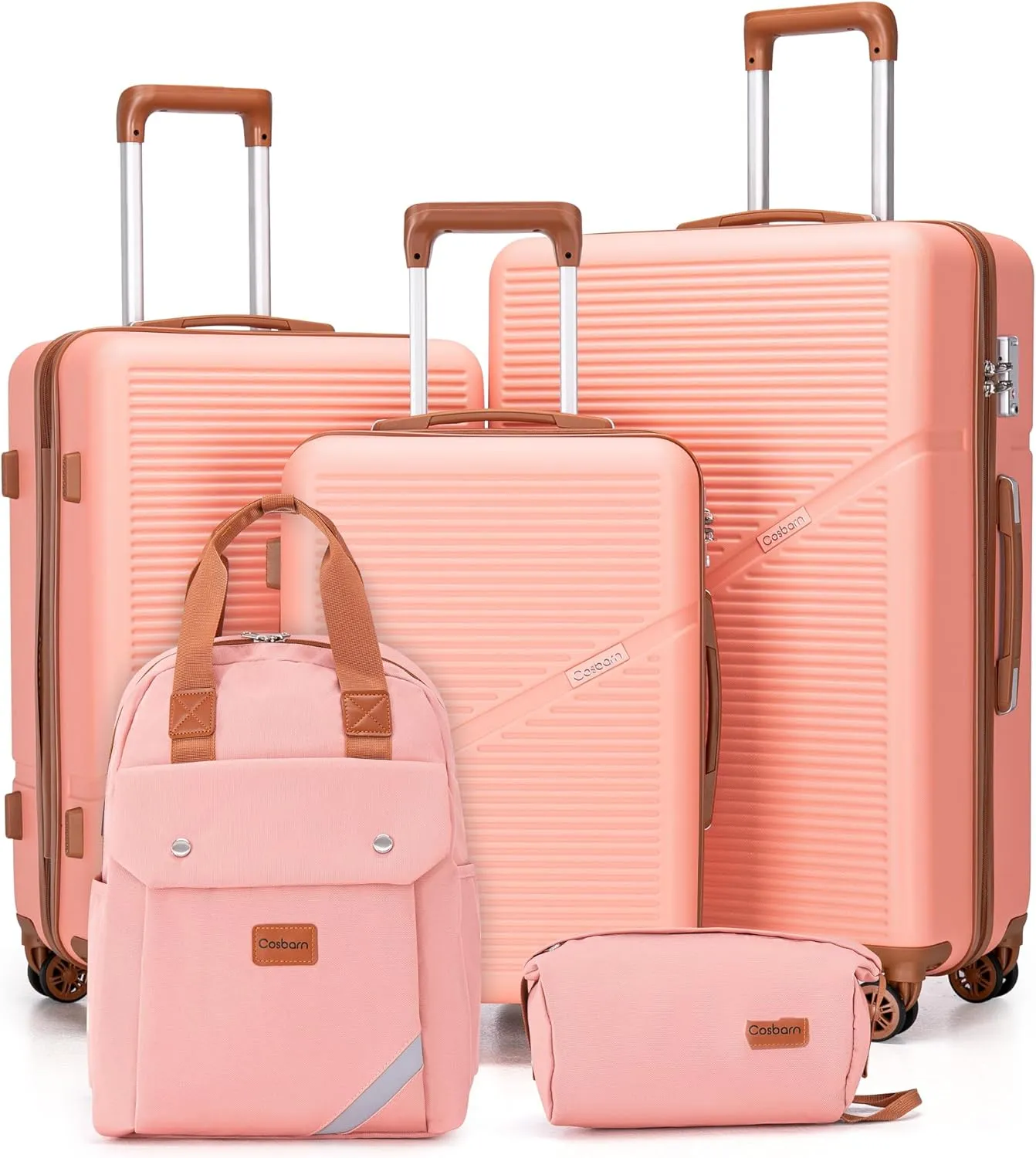 Travel Tsa Suitcases ABS Luggage for Contemporary 5 Spinner with Women, Men Wheels, Best-reviewed Lock, Piece Pink (20"/24"/28") Lightweight Sets Waterproof Hardshell Hardside with Suitcase Set