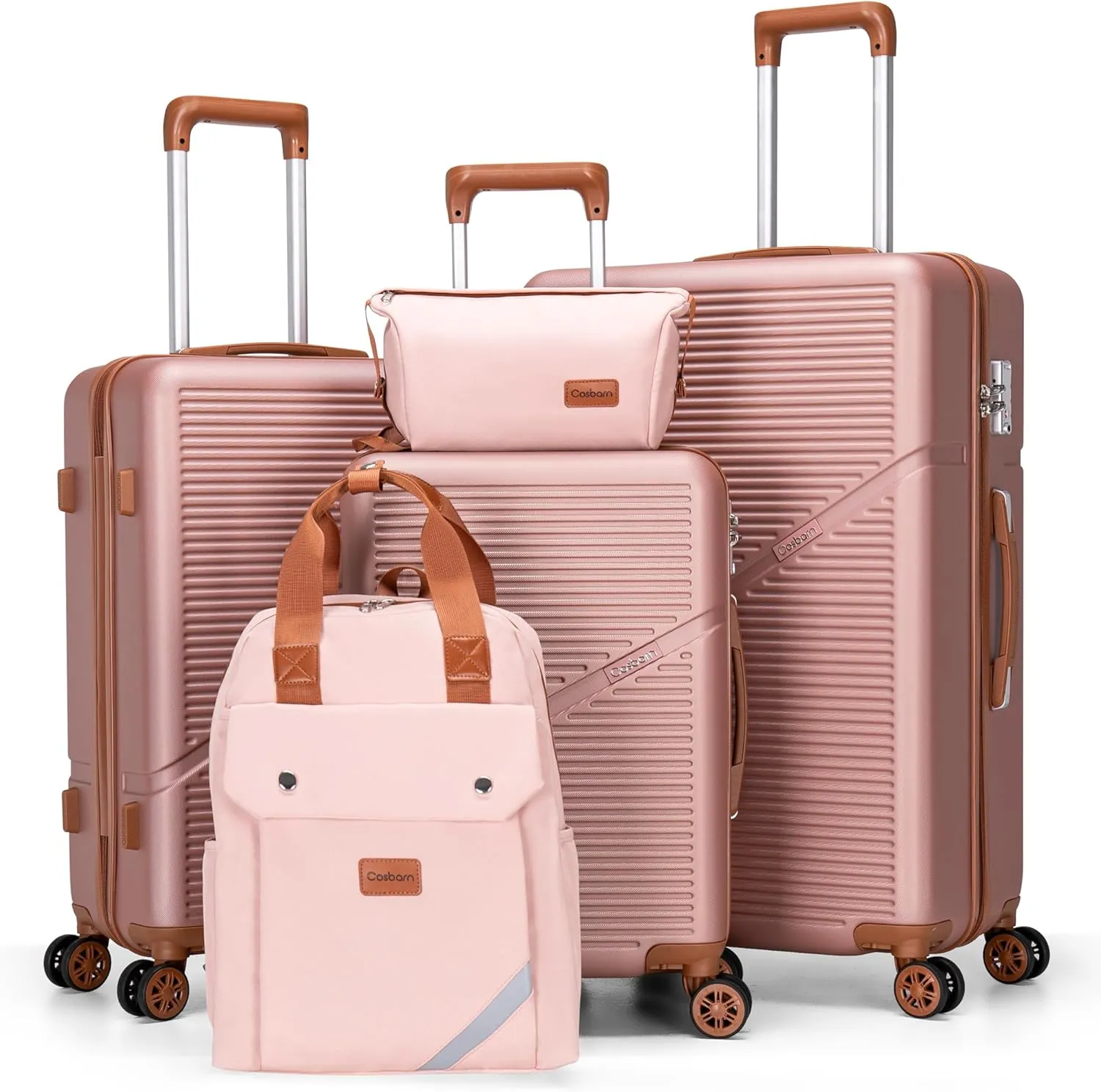 Travel Tsa Suitcases ABS Luggage for Contemporary 5 Spinner with Women, Men Wheels, Best-reviewed Lock, Piece Pink (20"/24"/28") Lightweight Sets Waterproof Hardshell Hardside with Suitcase Set