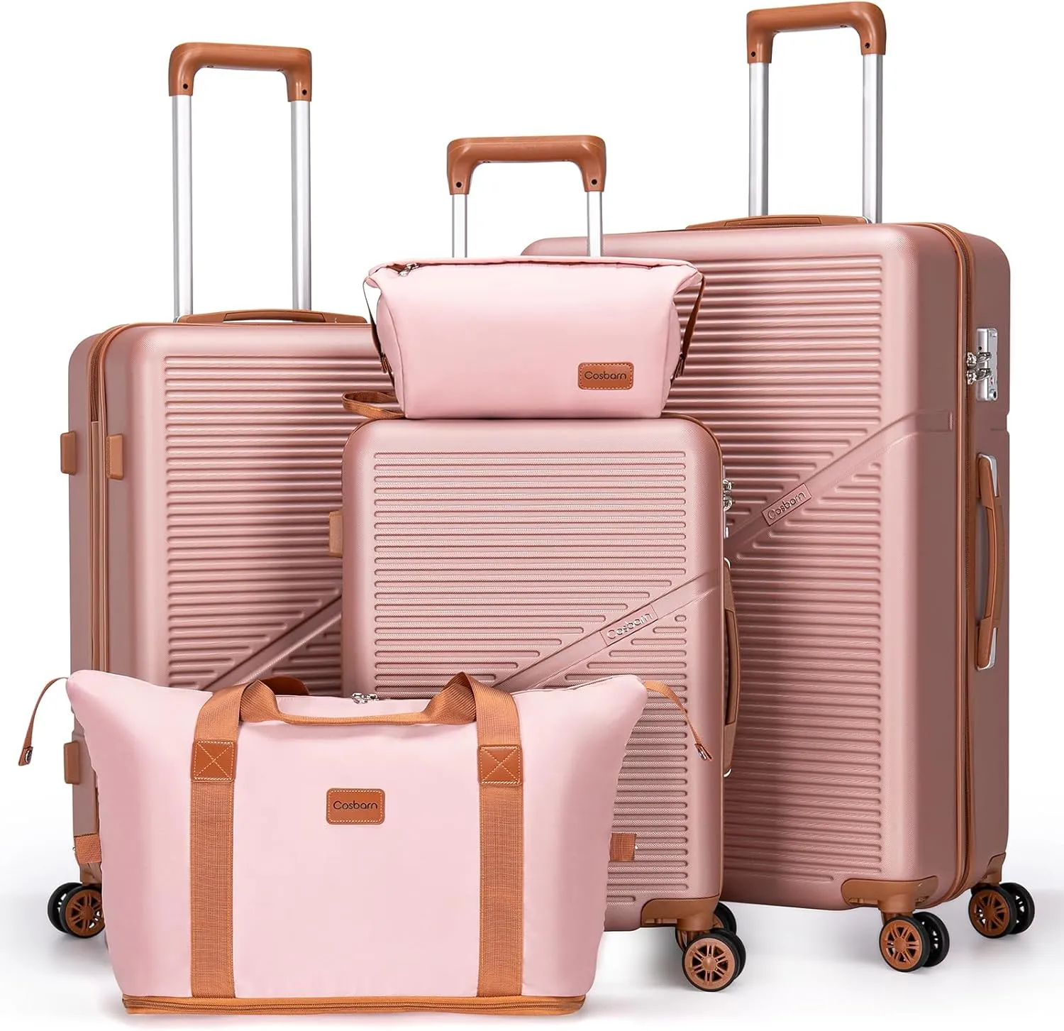 Travel Tsa Suitcases ABS Luggage for Contemporary 5 Spinner with Women, Men Wheels, Best-reviewed Lock, Piece Pink (20"/24"/28") Lightweight Sets Waterproof Hardshell Hardside with Suitcase Set