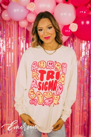 Tri Sigma Funky Smiley Long Sleeve Tee
