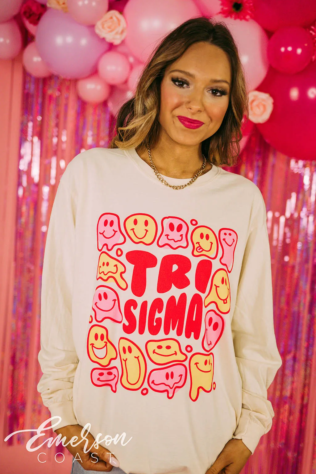 Tri Sigma Funky Smiley Long Sleeve Tee