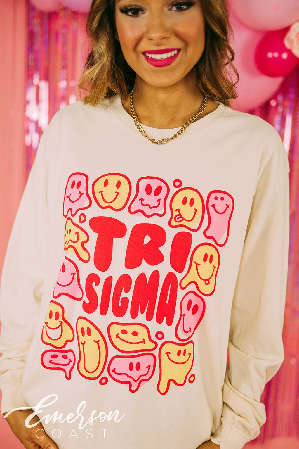 Tri Sigma Funky Smiley Long Sleeve Tee