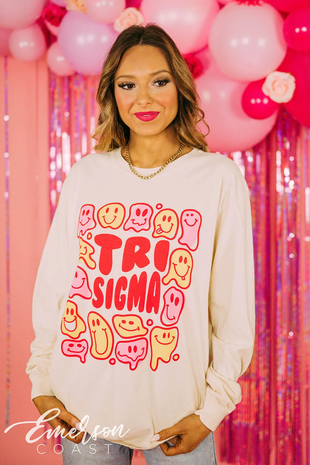 Tri Sigma Funky Smiley Long Sleeve Tee
