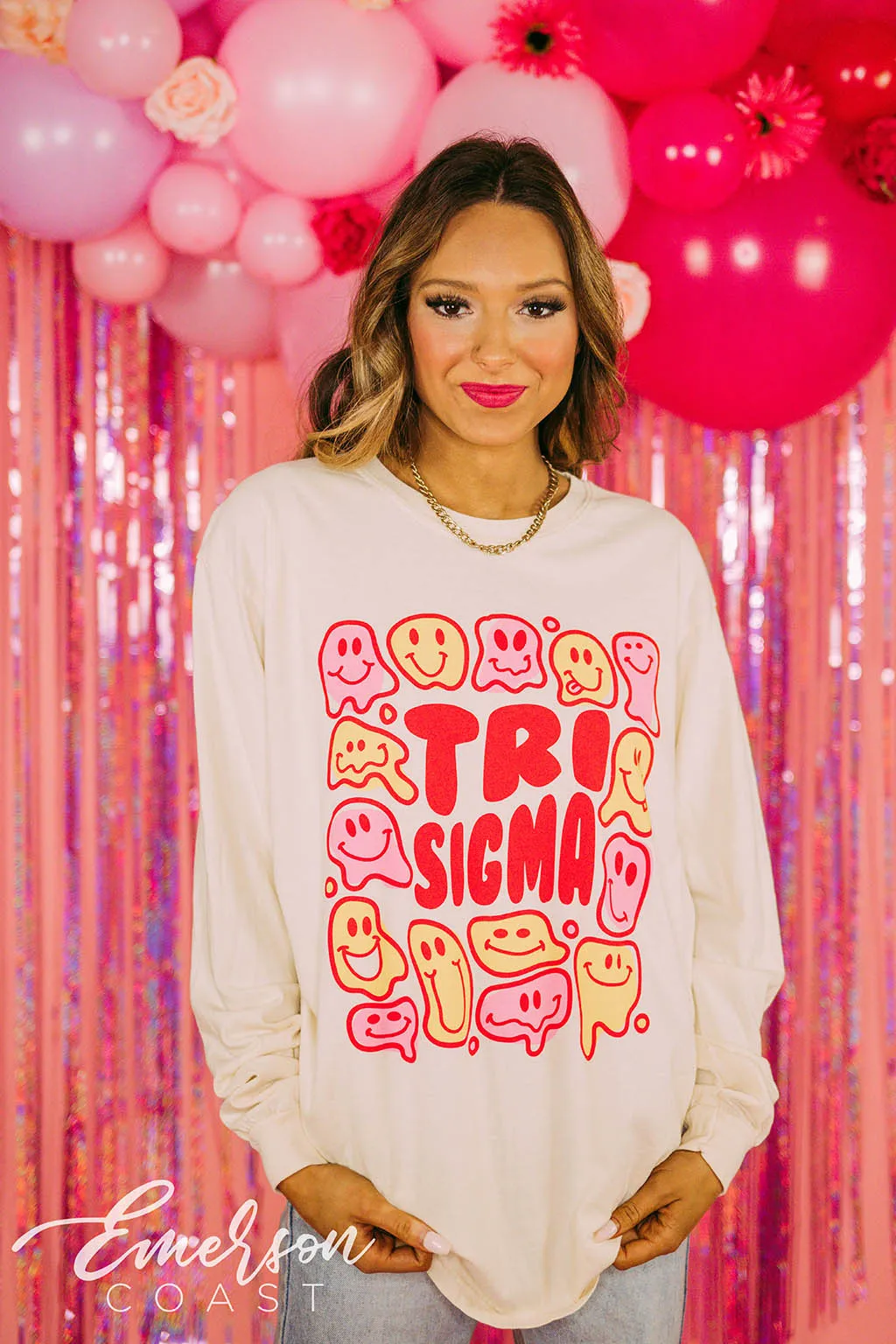 Tri Sigma Funky Smiley Long Sleeve Tee