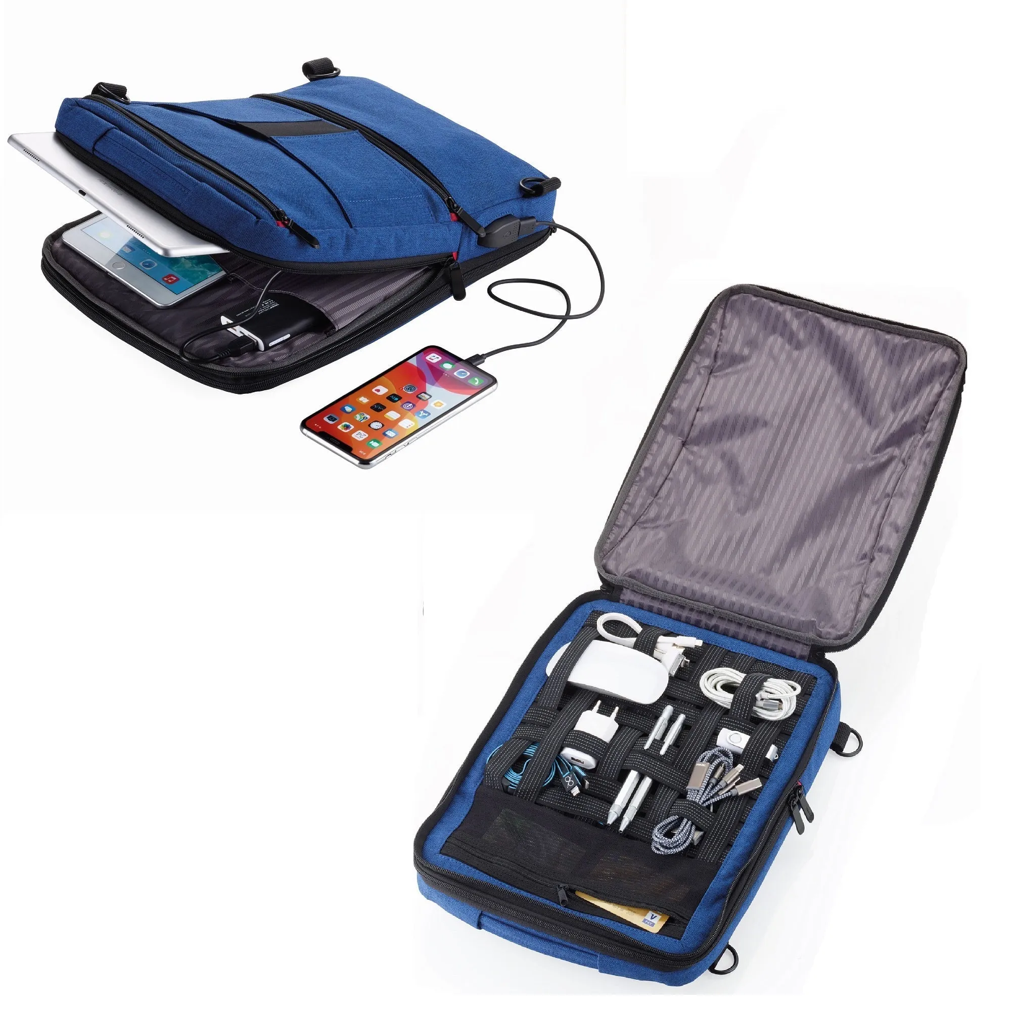 TROIKA Smart Laptop Bag convertible to Backpack   Integrated USB Port Blue