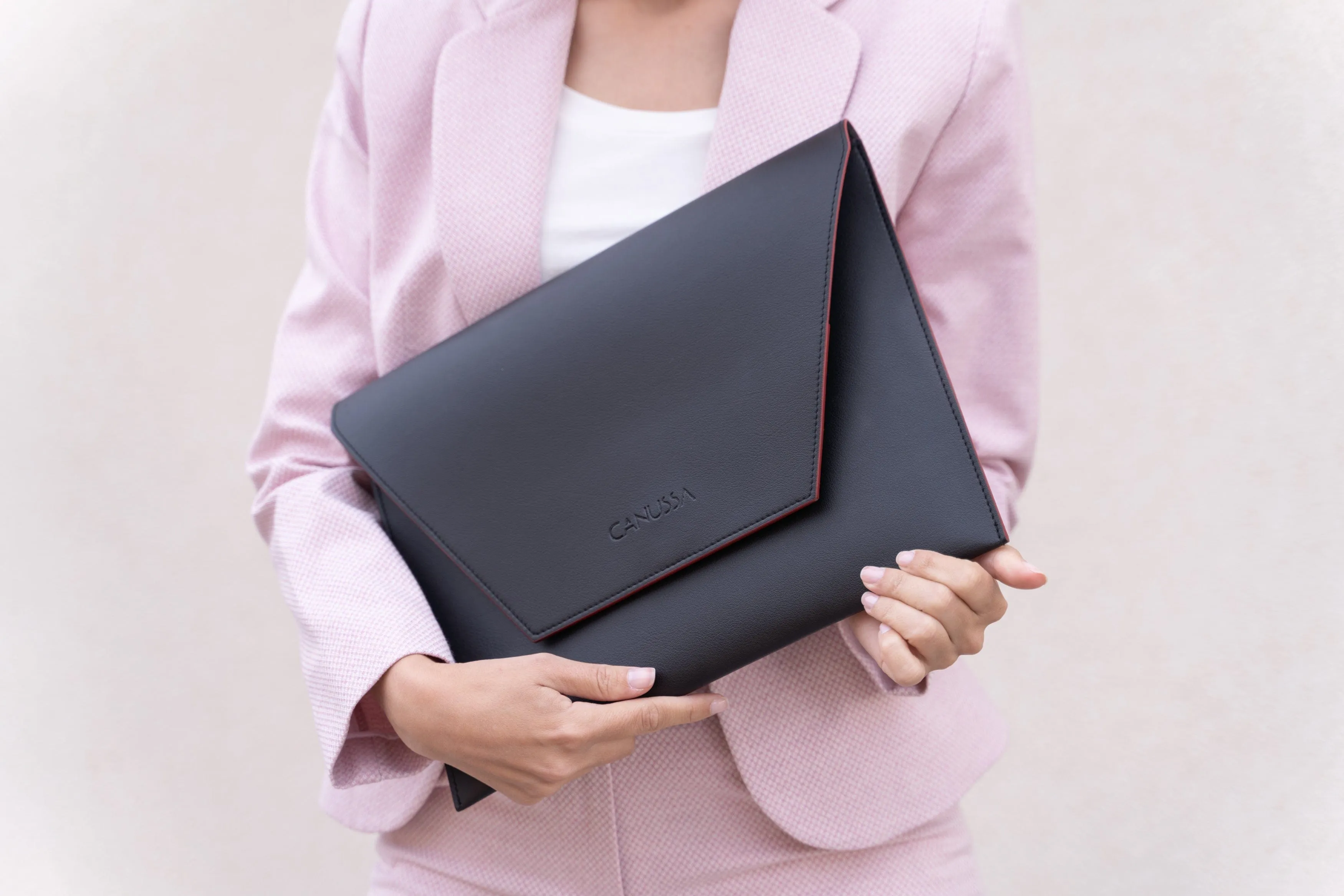 Versatile Vegan Leather Laptop Case | Black & Red