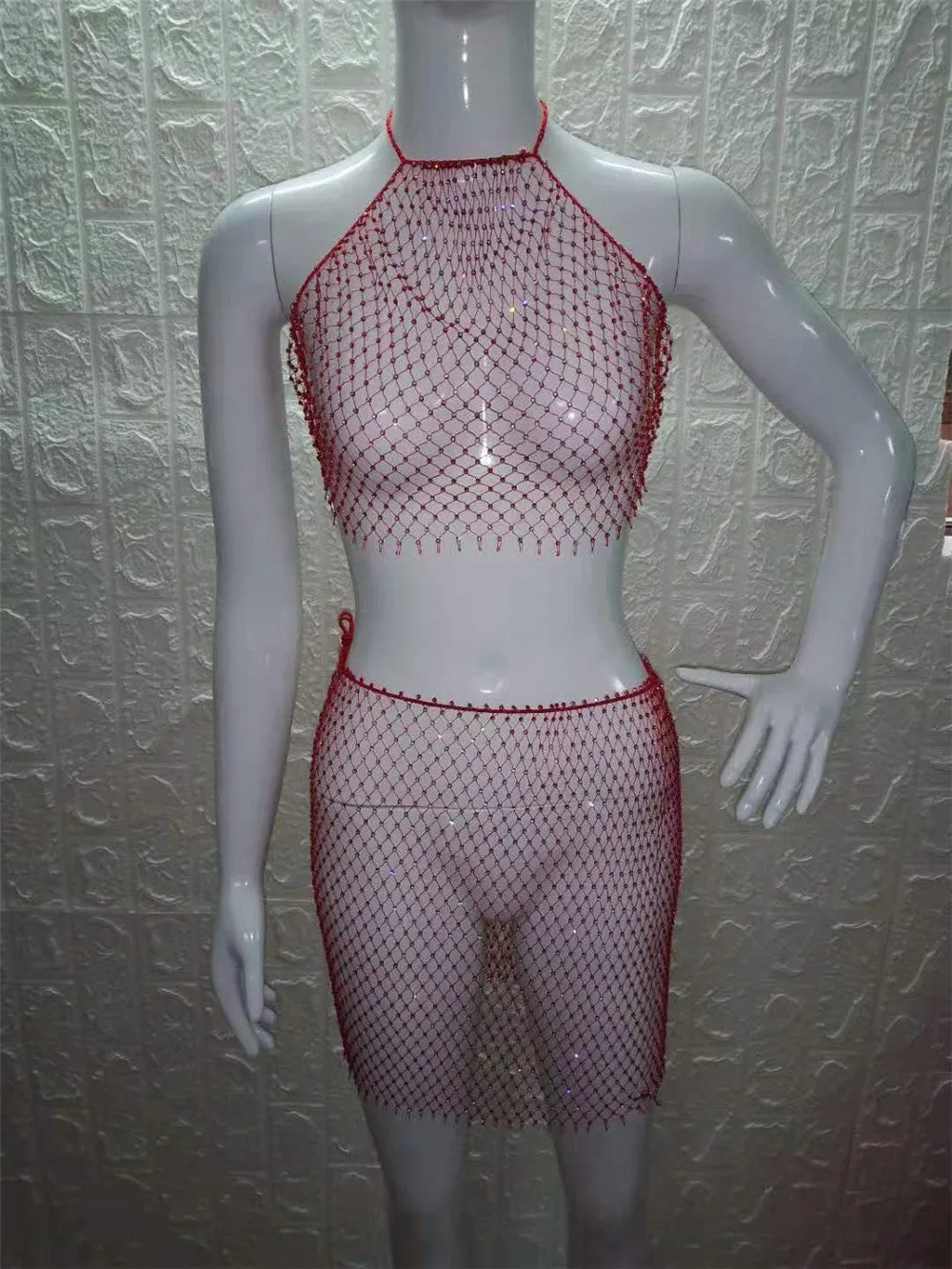 Weaving Mesh Top & Skirt