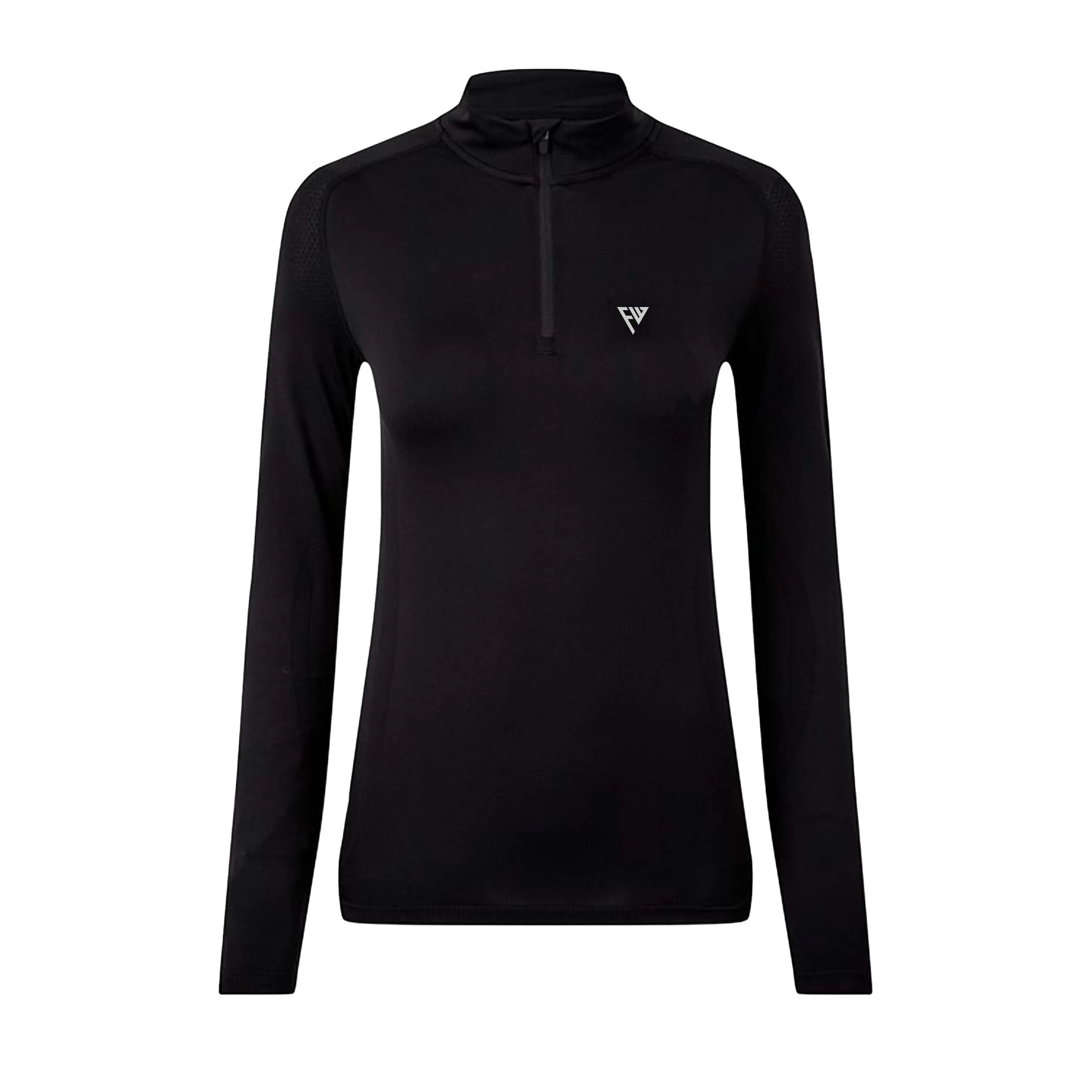 WOMENS SEAMLESS 1/4 ZIP TOP BLACK