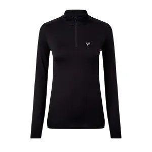 WOMENS SEAMLESS 1/4 ZIP TOP BLACK