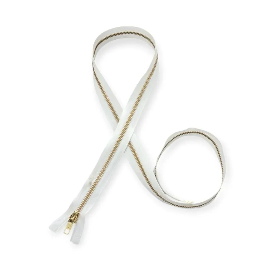 YKK Metal Gold Zip White